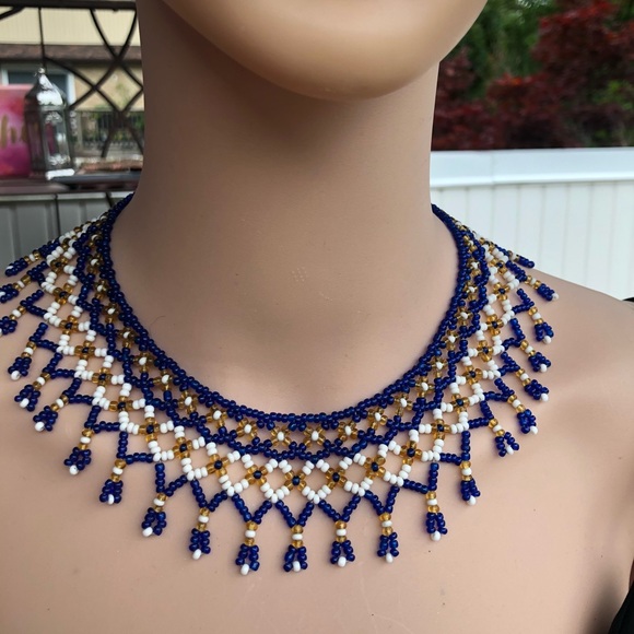 Vintage cleopatra indian seed bead necklace collar - Picture 5 of 9